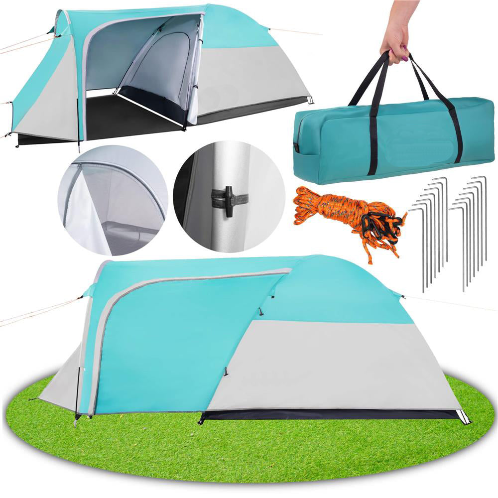 Cort plaja sau camping, impemeabil, cu terasa, 4 locuri, 175x310x130cm, gri albastru - 2