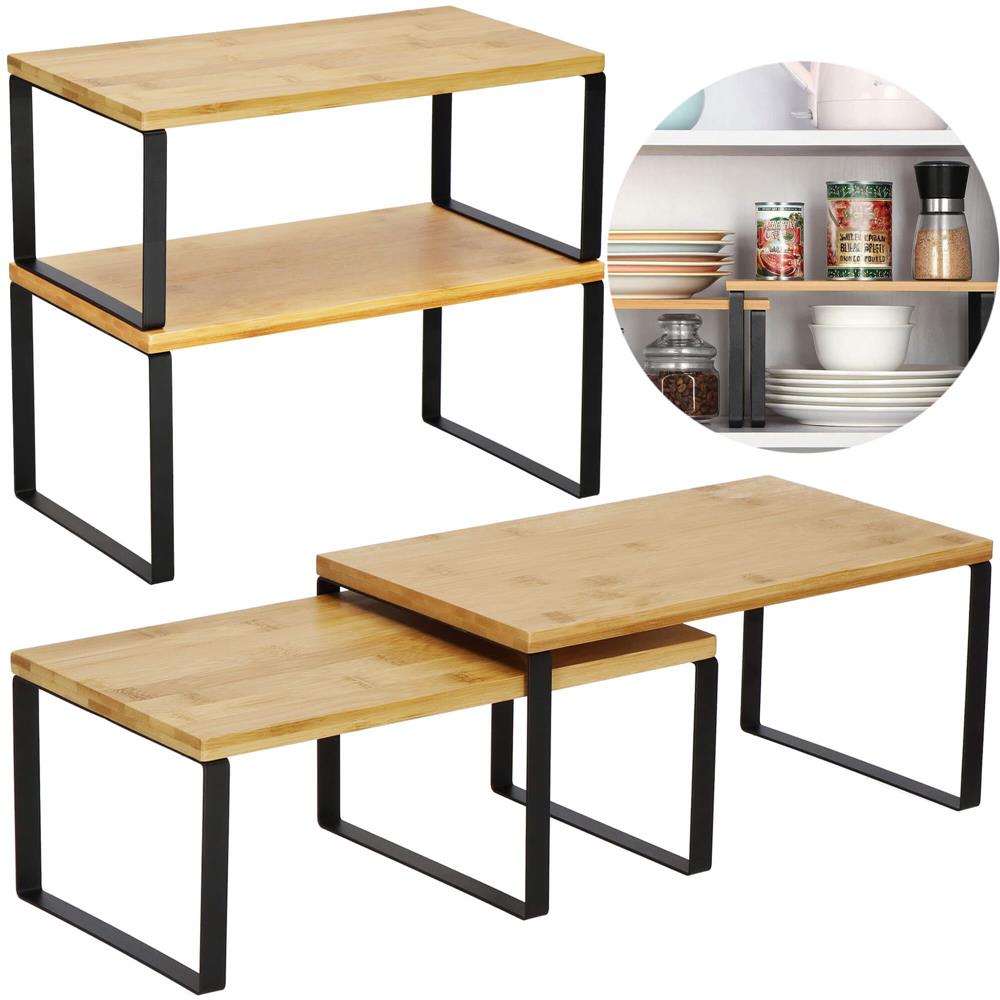 Set 2 rafturi de bucatarie suprapozabile, pentru ustensile sau condimente, 20x34x16cm, natur si negru