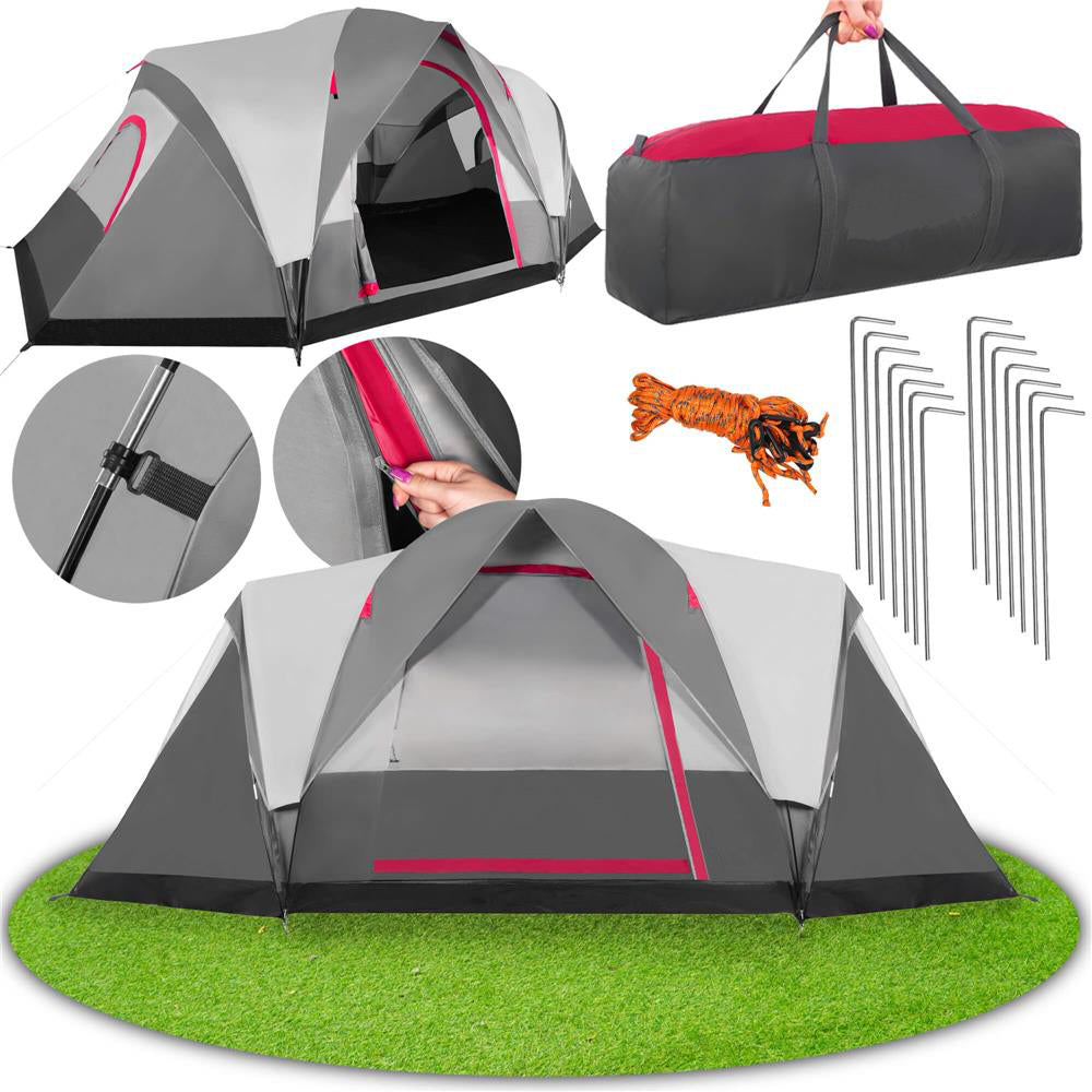 Cort camping, impemeabil, protectie UV, 6 locuri, 215x450x180cm, gri