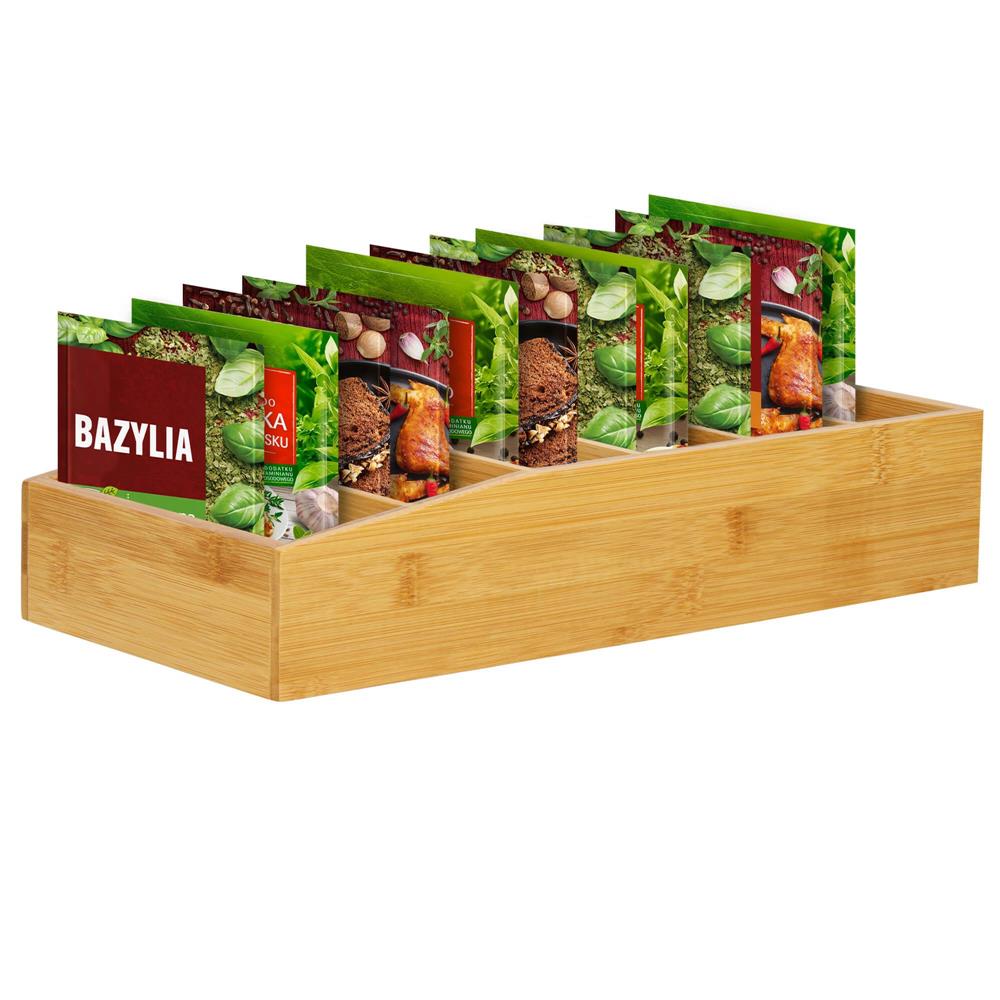 Organizator de bucatarie pentru plicuri de condimente, din bambus, 35x15x7cm, natur