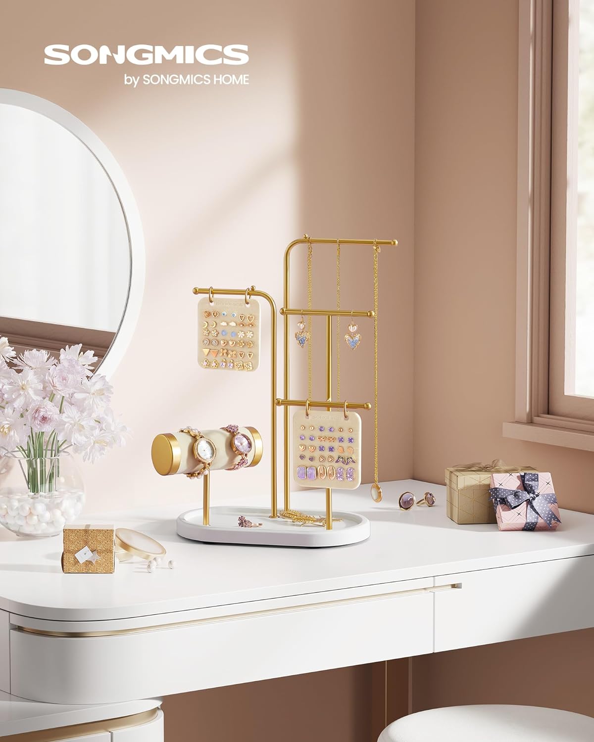 SONGMICS Stand suport pentru depozitare si expunere bijuterii, otel, 11x20x32 cm, auriu - 2