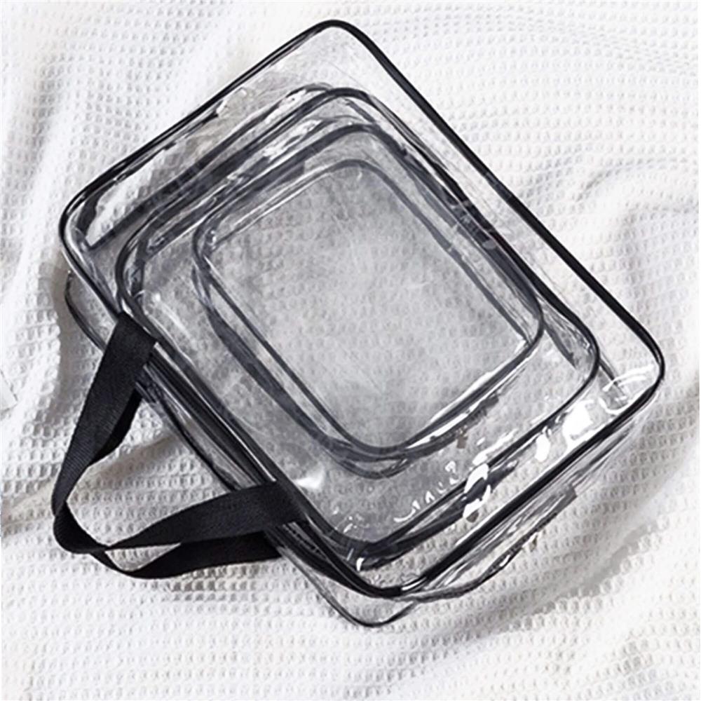 Set 3 genti organizatoare de calatorie cu fermoar, diverse dimensiuni, transparente