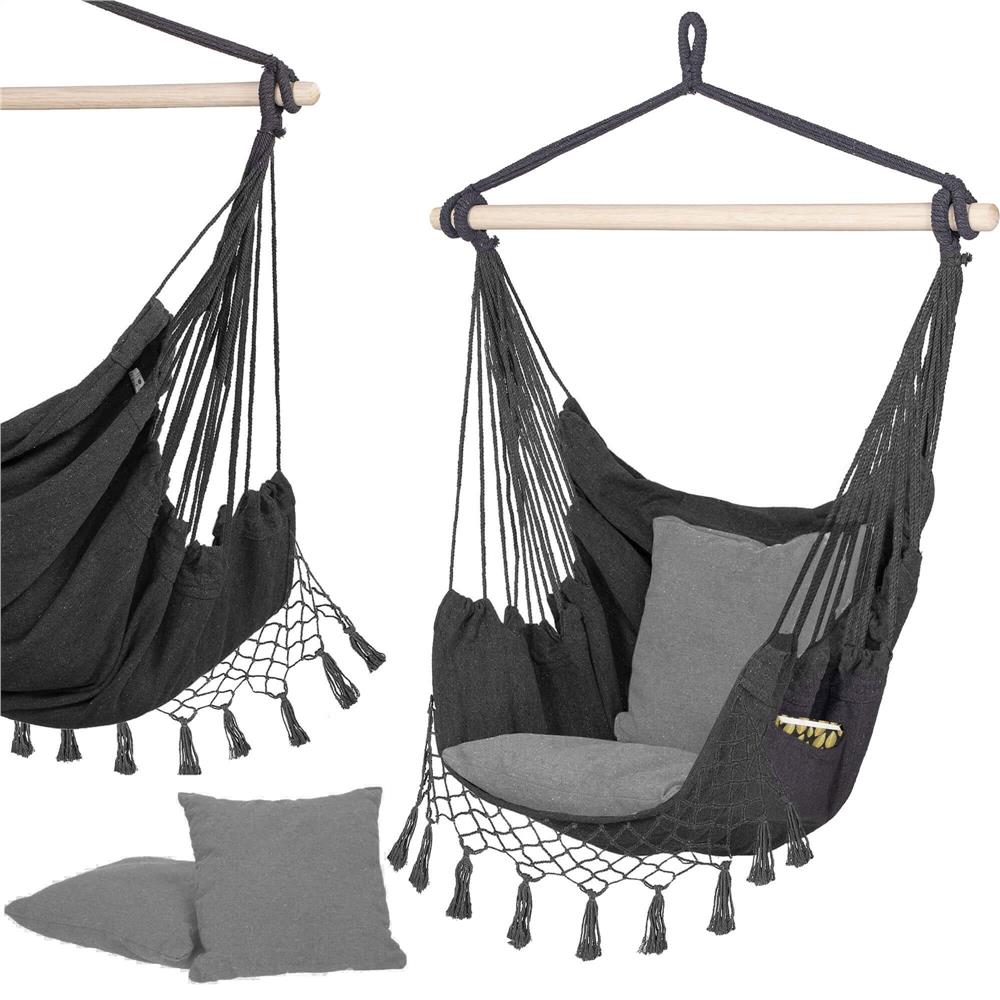 Hamac tip leagan suspendat pentru casa sau gradina, gri cu perne, 130x100cm, 150kg