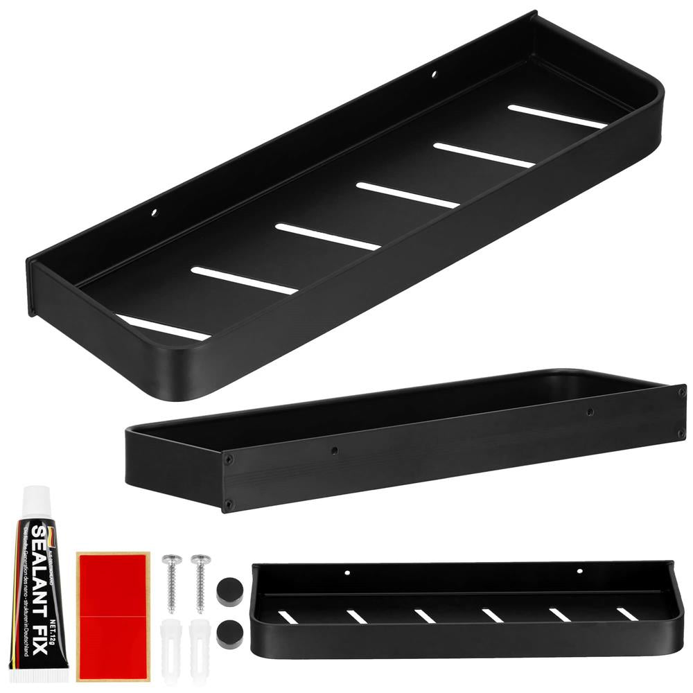 Raft de baie cu 2 sisteme instalare pe perete, aluminiu, 40x12x4cm, negru