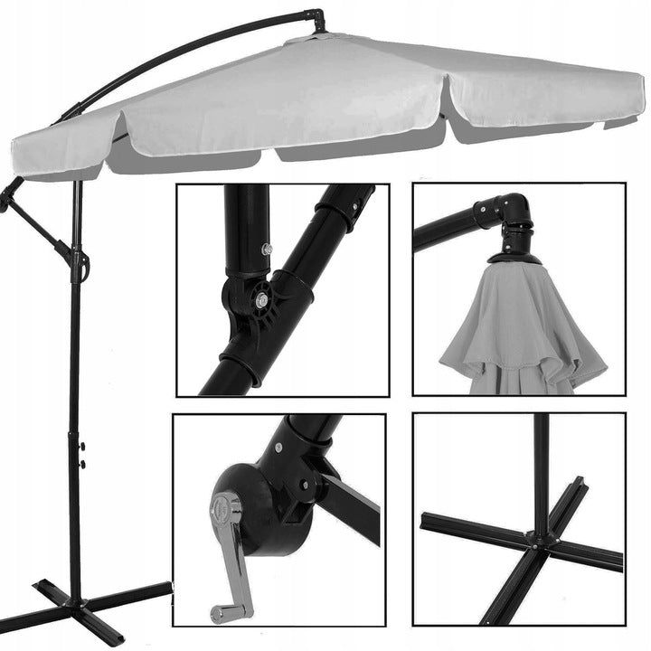 Umbrela de gradina cu brat lateral banana, cu husa, 300cm, gri deschis - 3