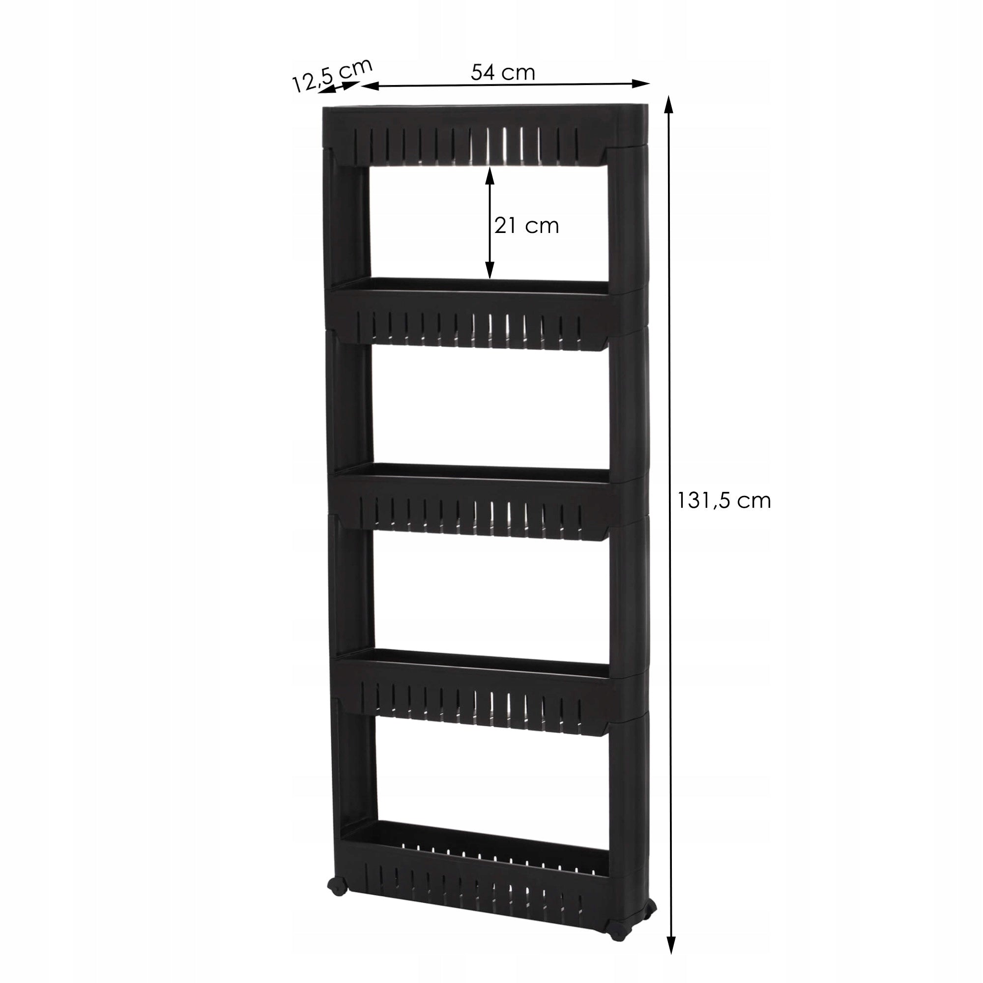 Sistem rafturi de depozitare Sersimo HA118 cu roti pentru bucatarie sau baie cu 5 polite, negru