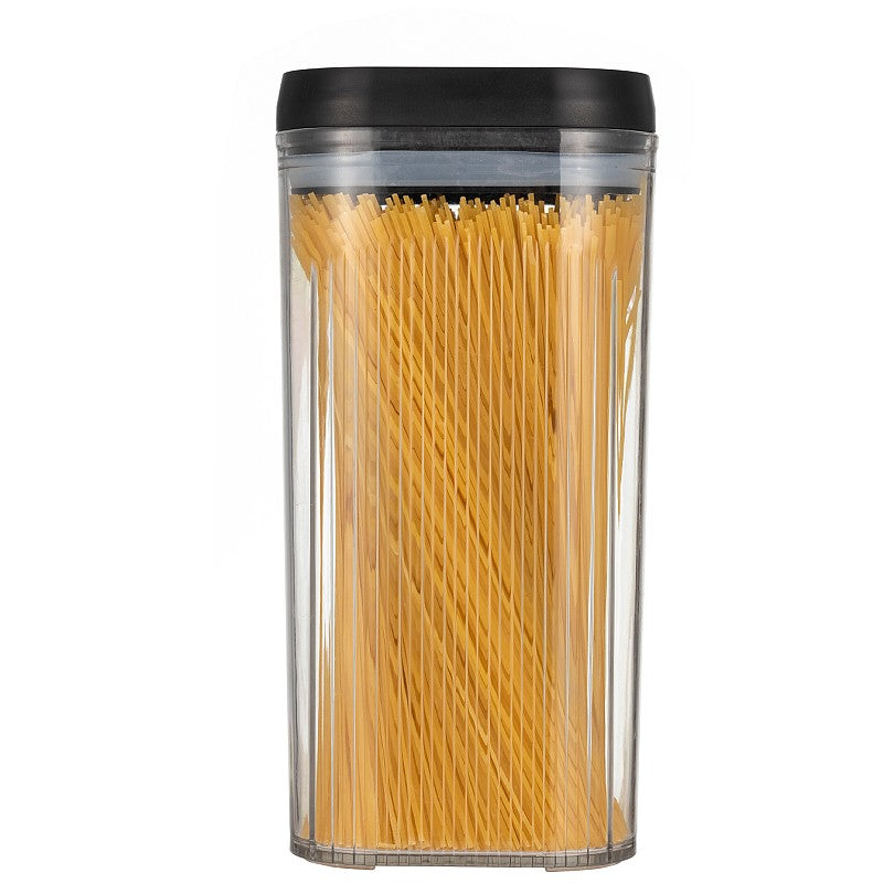 Cutie de Depozitare Alimente, tip Container, 2.5L, Recipiente pentru Cereale in Bucatarie, Transparente cu Capac Negru