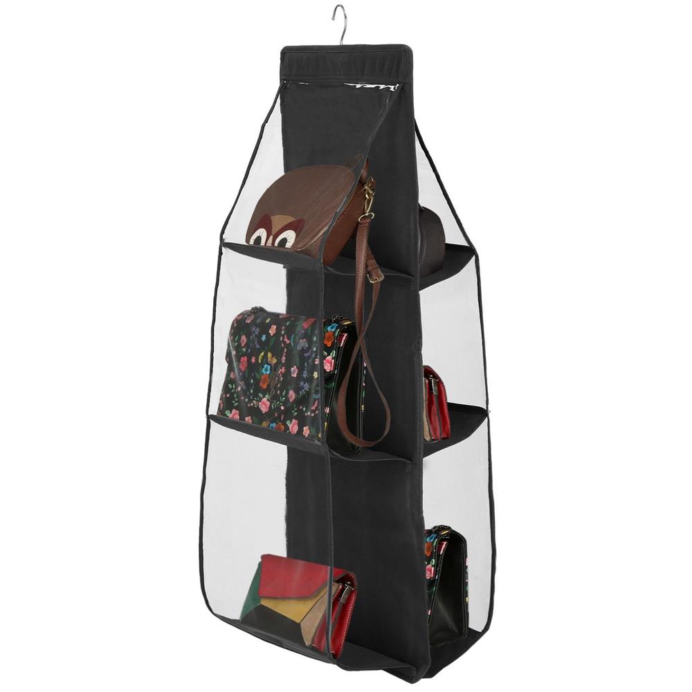 Organizator dulap Sersimo pentru posete, 6 compartimente, textil, negru