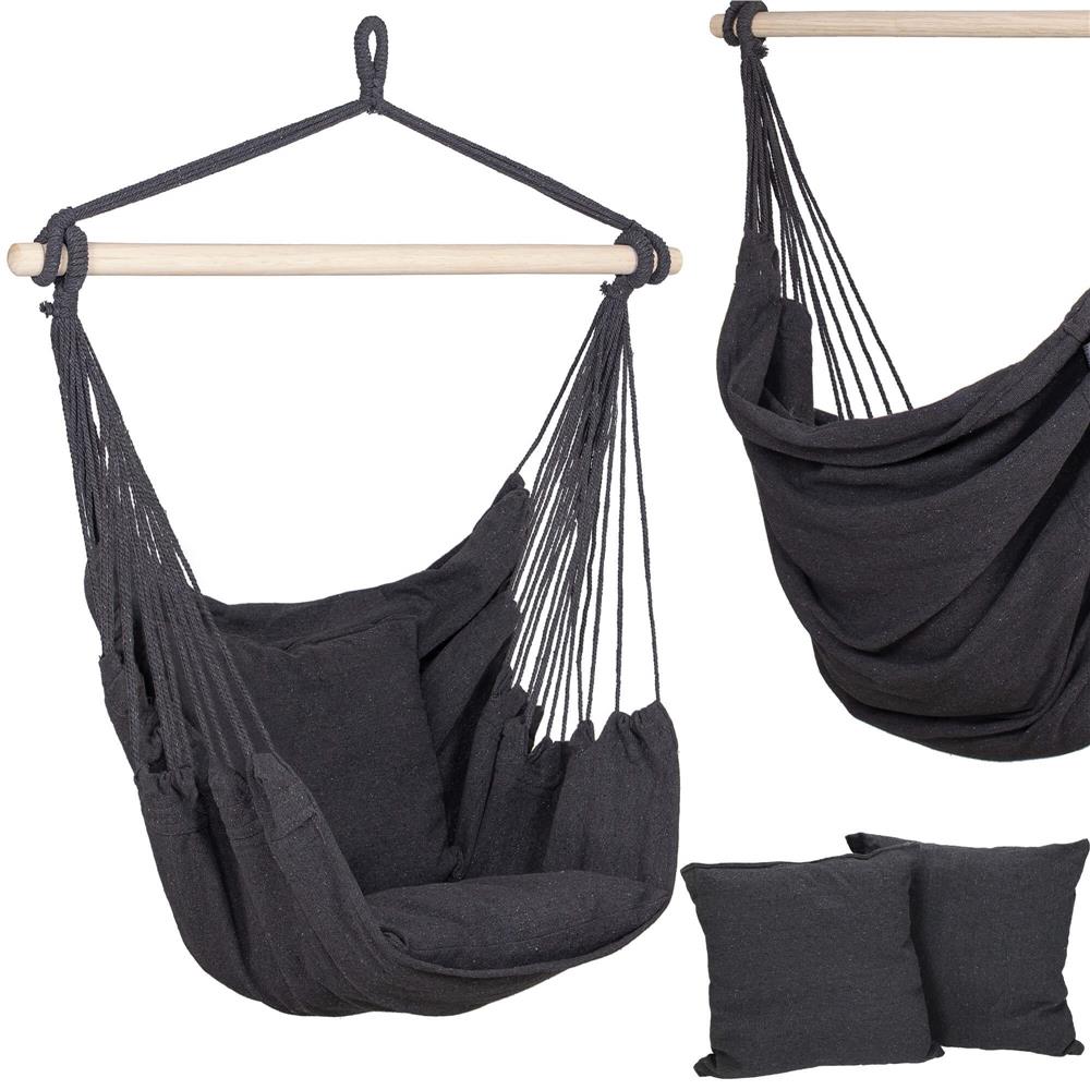 Hamac tip leagan suspendat pentru casa sau gradina, gri inchis cu perne, 130x100cm, 150kg