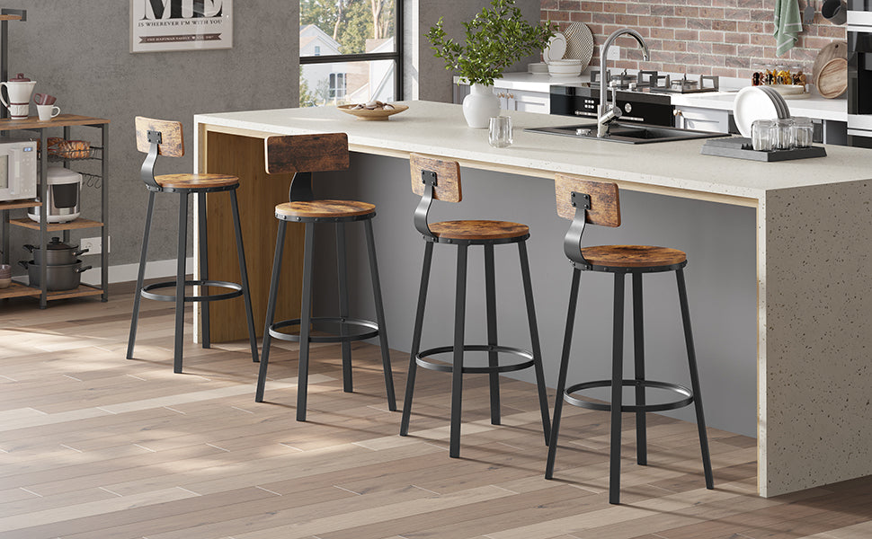 VASAGLE Set de 2 scaune de bar inalte cu spatar, cadru din otel, industrial, 54x99cm, maro rustic - 3
