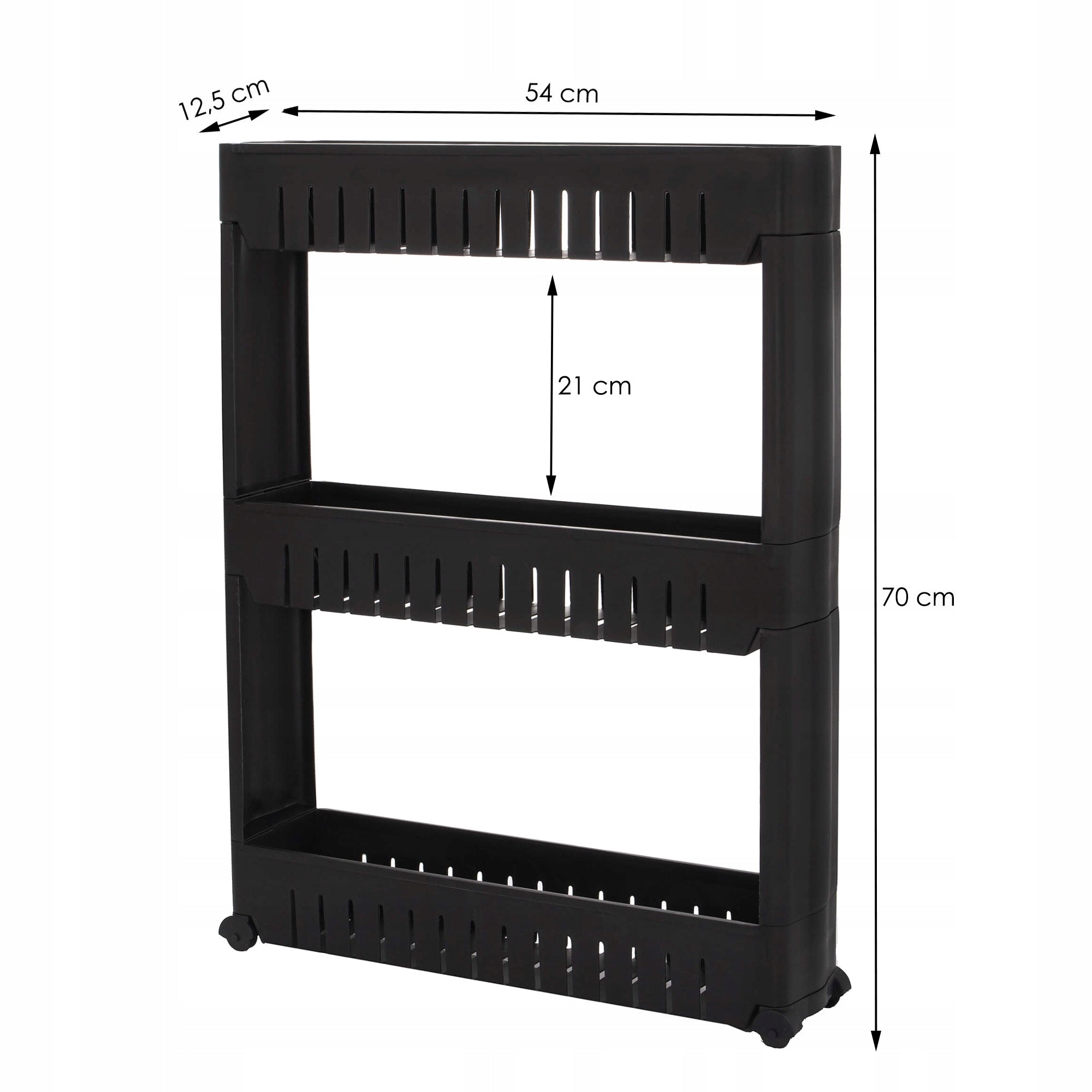 Sistem rafturi de depozitare Sersimo HA116 cu roti pentru bucatarie sau baie cu 3 polite, negru