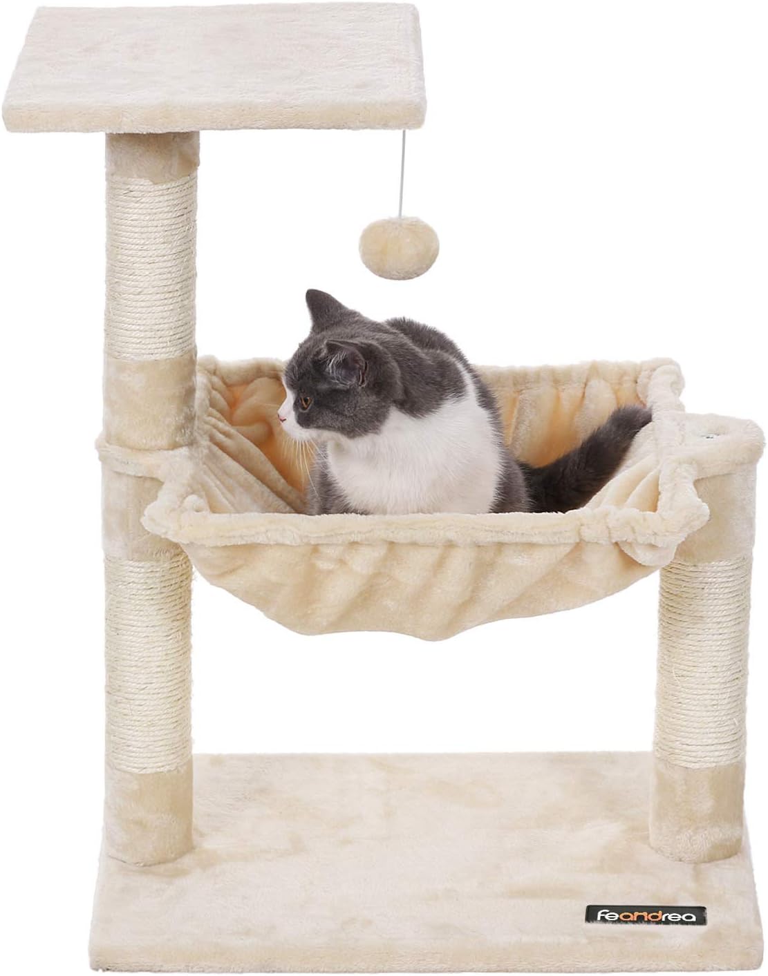 FEANDREA Ansamblu de joaca pisici, tip copac, cu hamac si platforma, 50x36x70 cm, bej