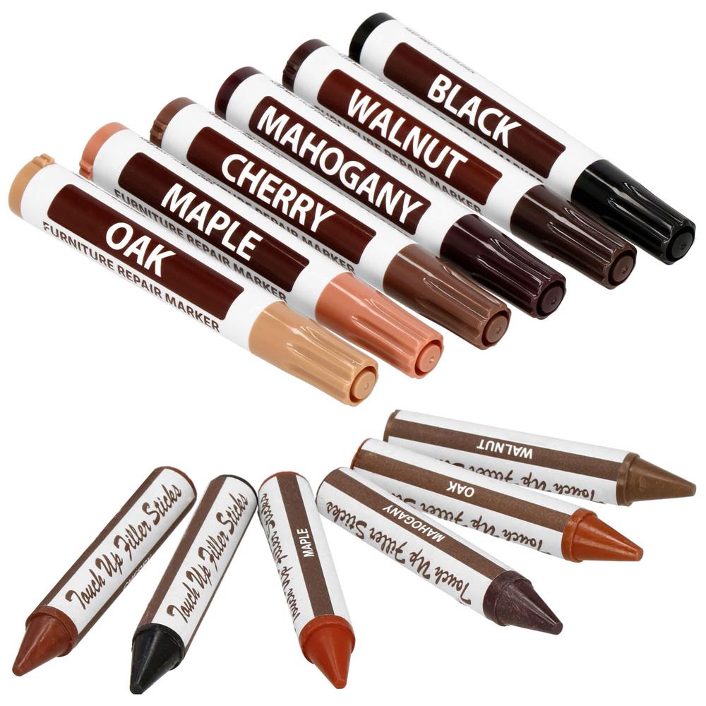 Set 12 markere si creioane de ceara pentru reparatii mobila, multicolor