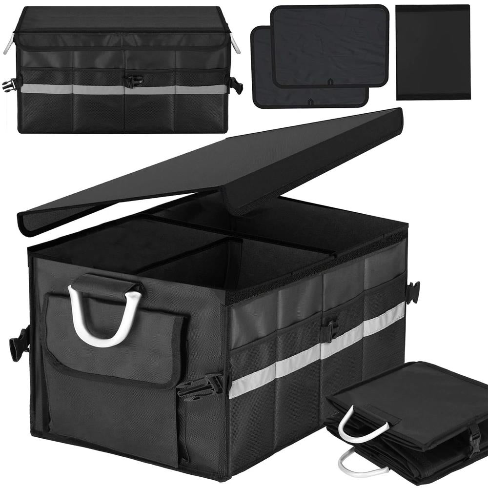 Organizator pentru portbagaj tip lada, cu buzunare laterale, pliabil, 30x58x33cm, negru