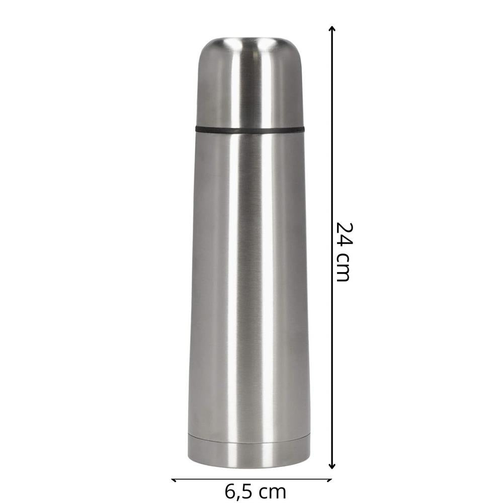 Cana termos cu pahar, perete din inox dublu izolat, 500ml, 24cm, argintiu