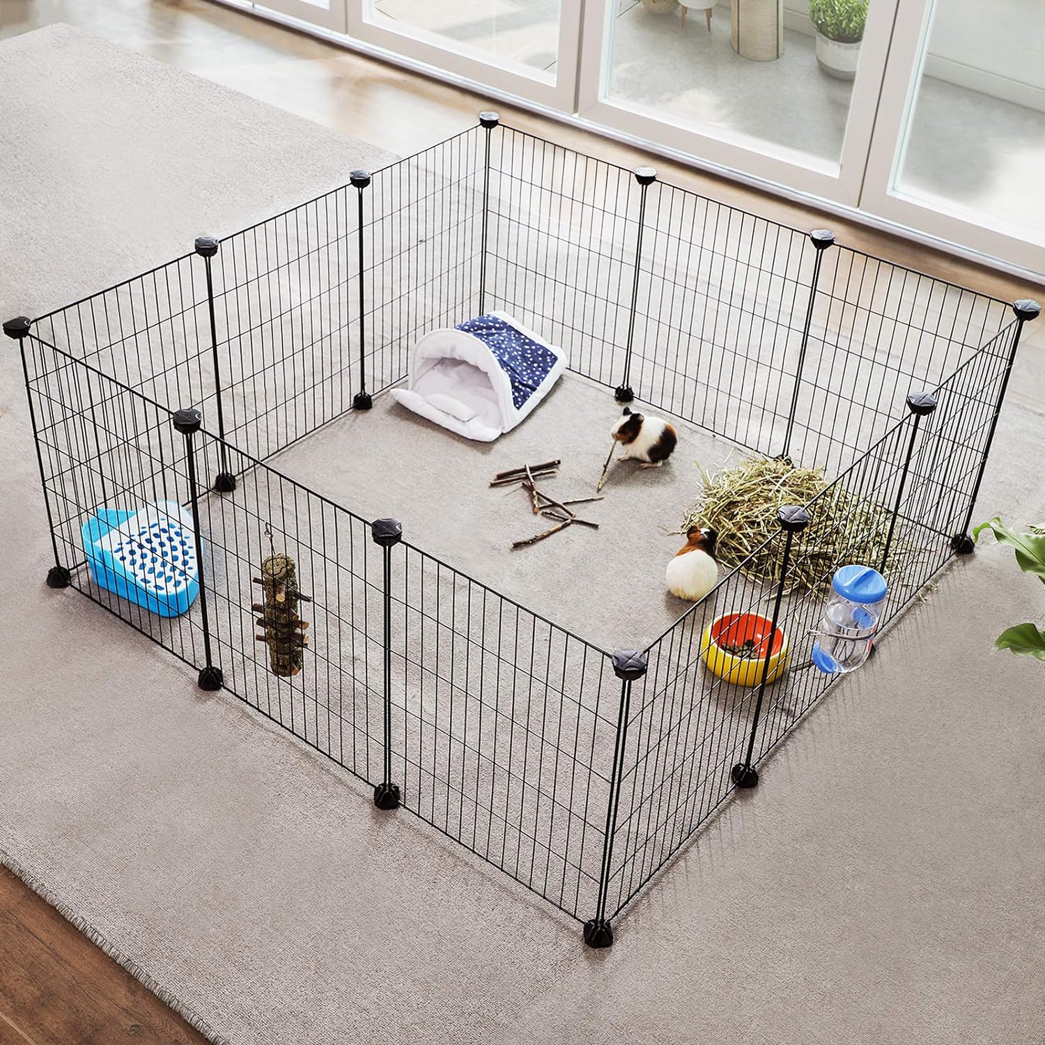SONGMICS Tarc metalic pentru rozatoare sau alte animale mici, instalare modulara, 143x73x46cm, negru