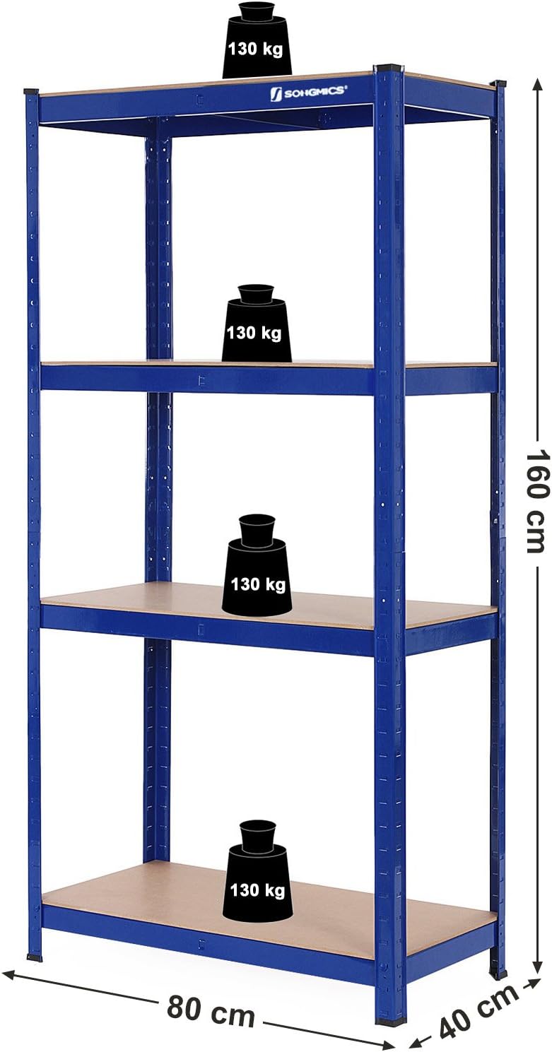 SONGMICS Raft cadru metalic modular pentru depozitare, 4 polite, 160x80x40cm, sarcina 520 kg, albastru