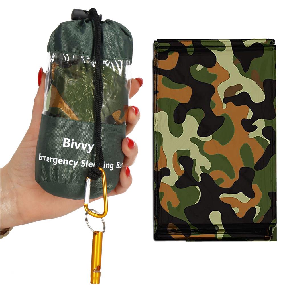 Sac de supravietuire anti hipotermie, umezeala, ploaie si vant, 120x200cm, verde camuflaj