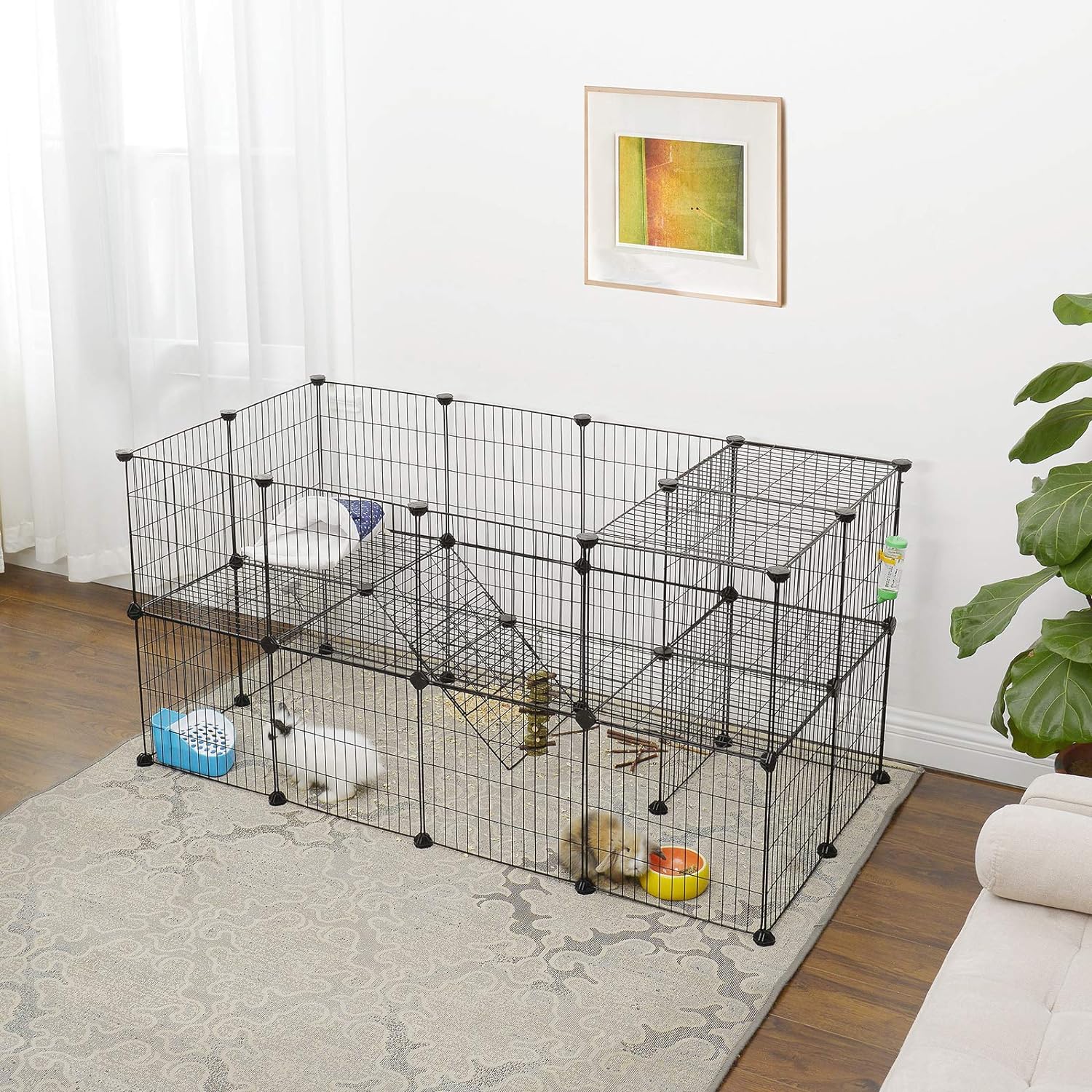 SONGMICS Tarc metalic pentru rozatoare sau alte animale mici, 2 nivele, modular, 143x73x71cm, negru