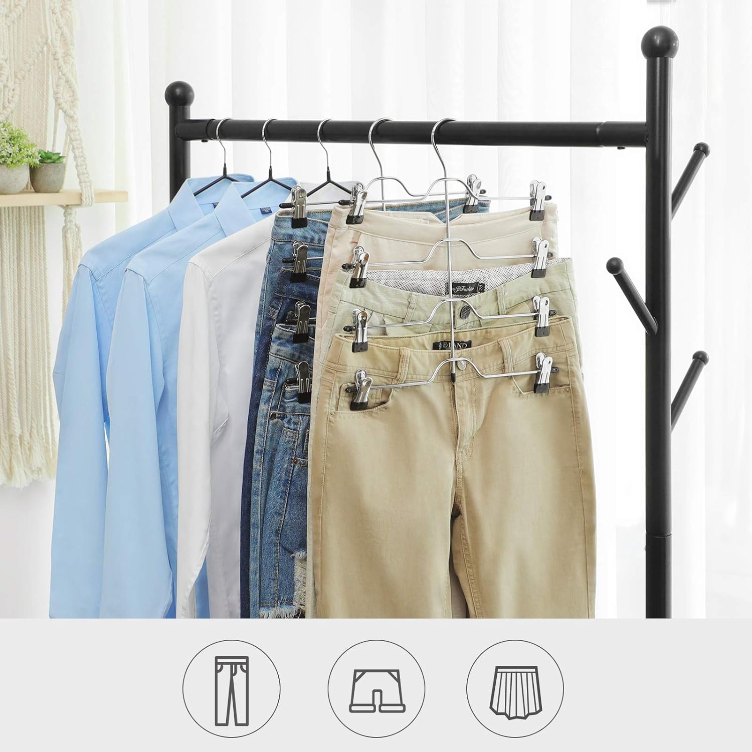 SONGMICS Set de 3 umerase pentru pantaloni, capacitate 4 perechi per umeras, 32cm, argintiu