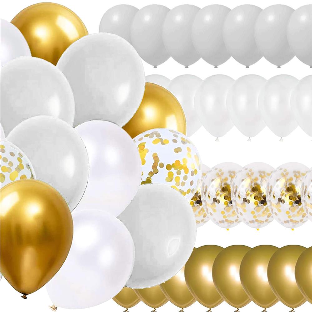 Set 50 baloane pentru petrecere, 40cm, alb, auriu, gri