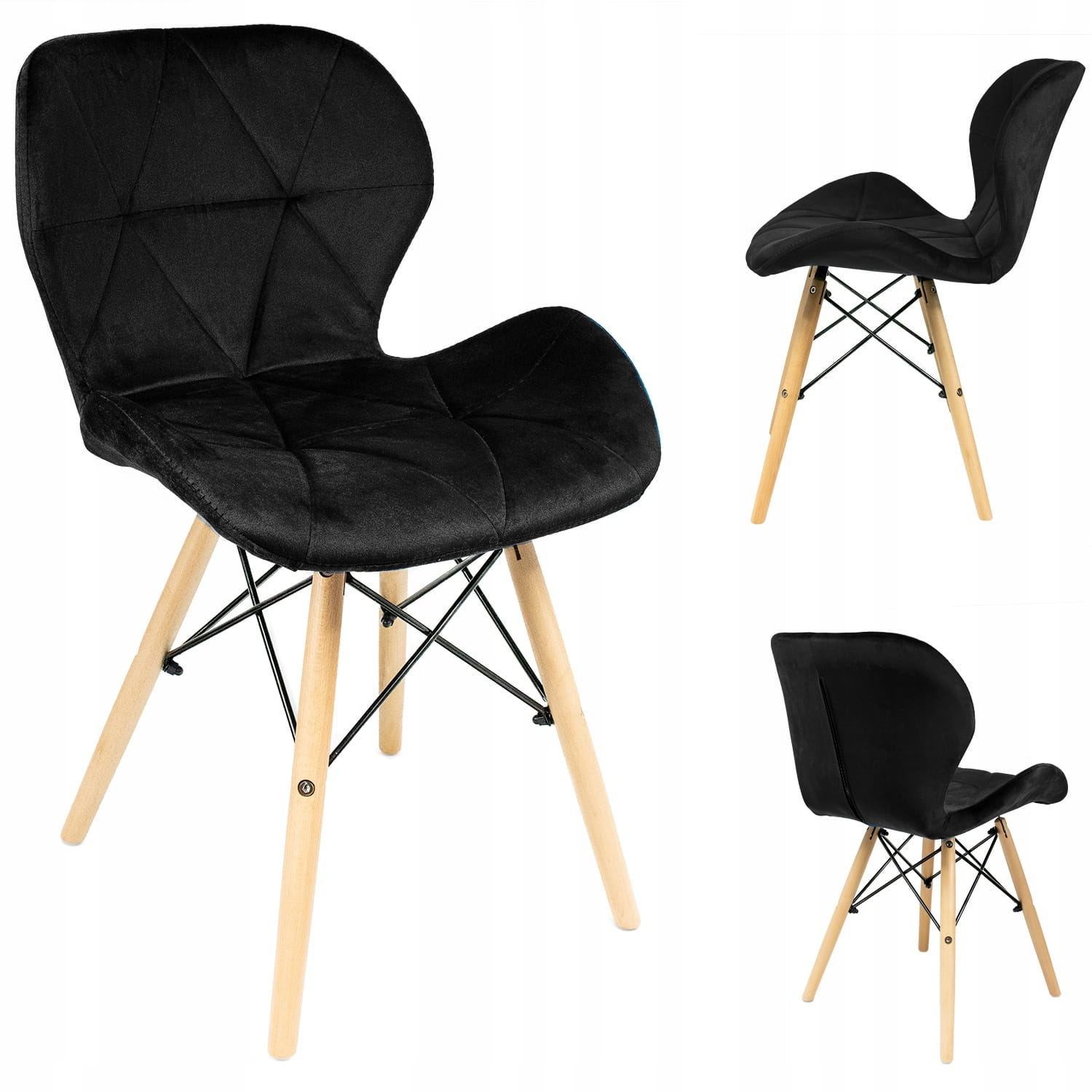 (DL) Scaun dining Velvet pentru bucatarie tapitat cu catifea, 46x50x73cm, negru