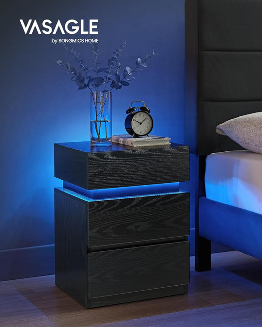 VASAGLE Noptiera din MDF cu iluminare LED, culori si intensitate reglabile, 35x40x55cm, negru - 2