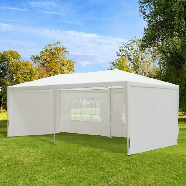 Cort pavilion 6x3m pentru gradina sau evenimente, cu 6 pereti laterali, alb
