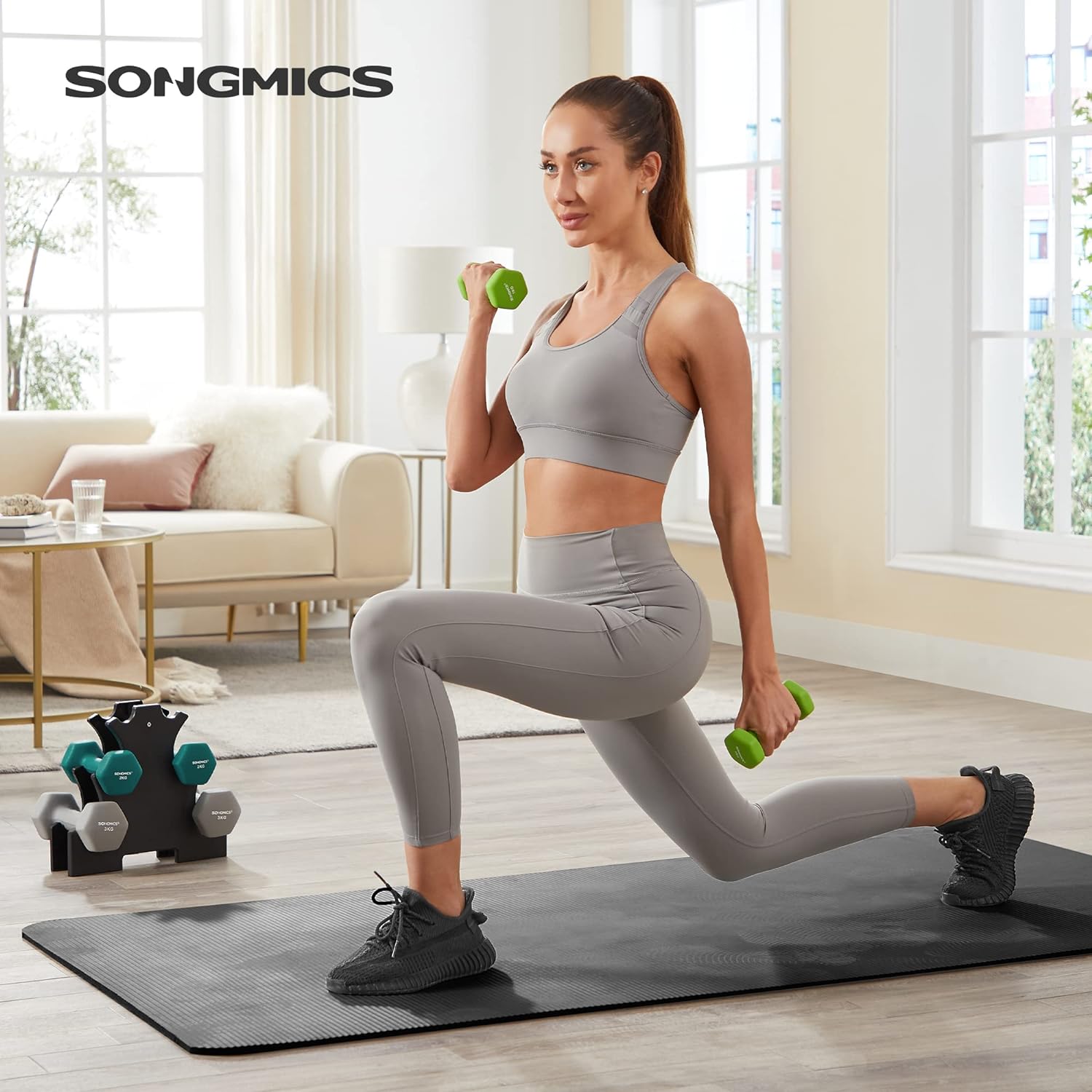 SONGMICS Set de 6 gantere hexagonale cu suport, 2x1kg 2x2kg 2x3 kg, multicolor