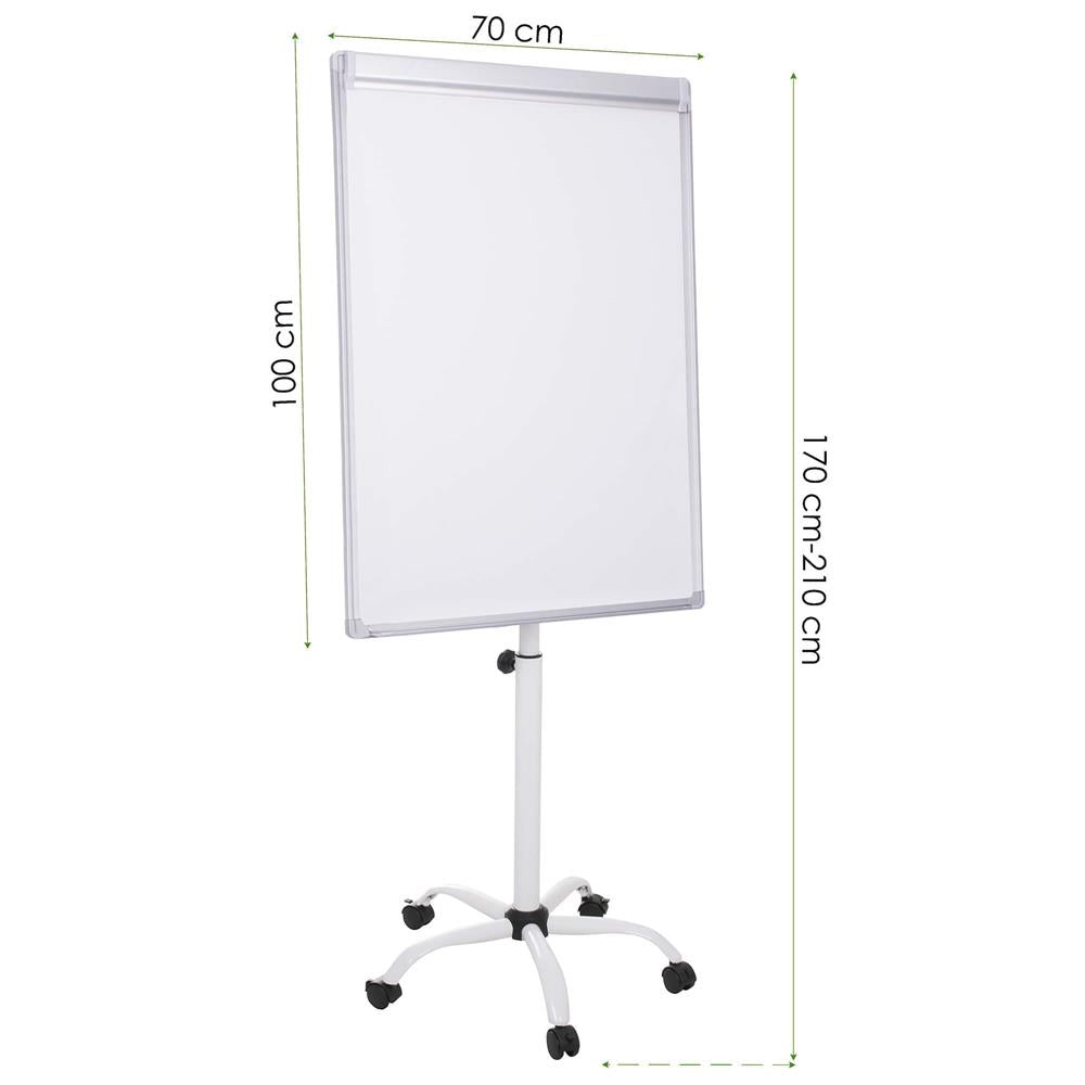 Flipchard magnetic cu picior, mobil pe role, inaltime ajustabila, 70x100cm, alb