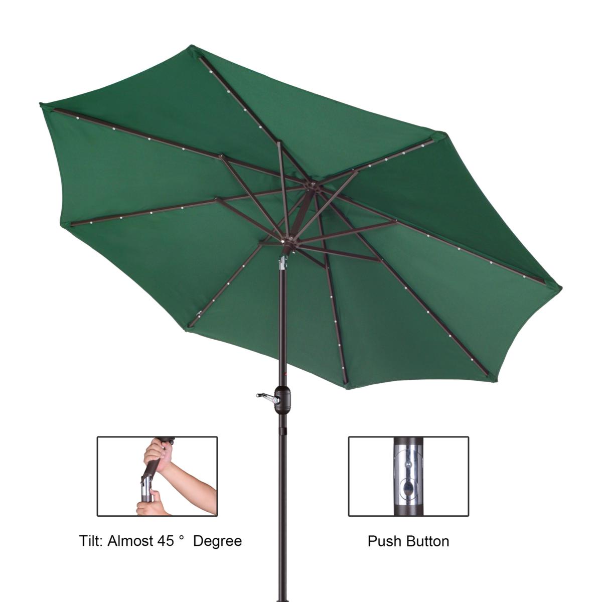 Umbrela terasa gradina, cu inclinare si husa, iluminare LED solara, 300cm, Verde