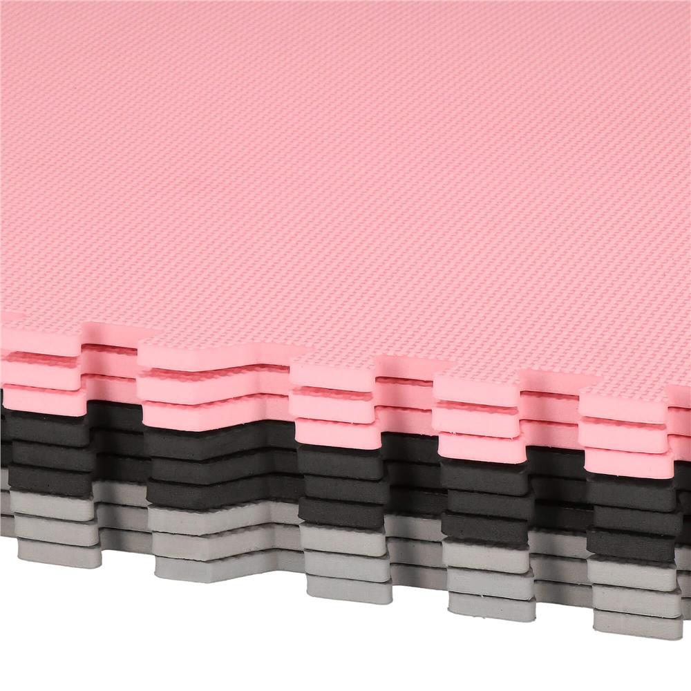 Covor din spuma pentru copii, tip puzzle forme, 27 piese, termoizolant, 179×179 cm, gri roz