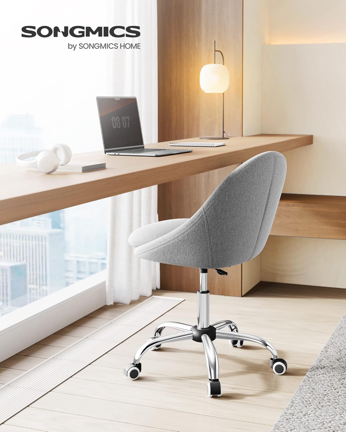 SONGMICS Scaun de birou ergonomic, inaltime reglabila, 60x60x(80-90) cm, gri - 2