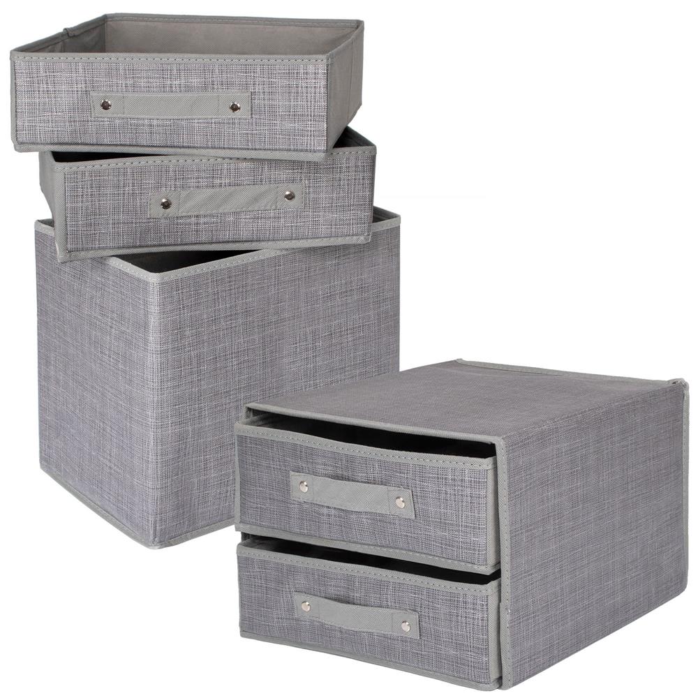 Organizator dulap tip lada cu 2 sertare, Sersimo, textil, gri