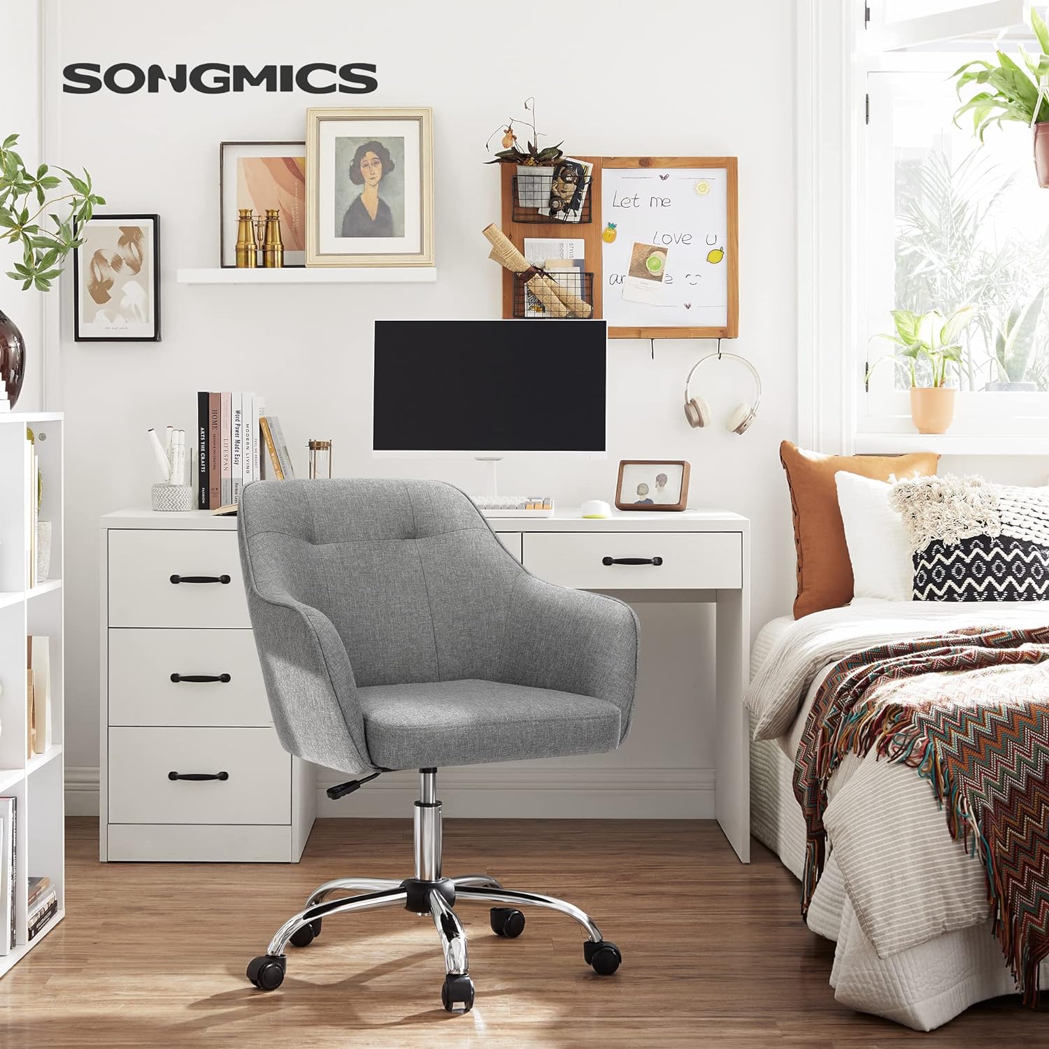 SONGMICS Scaun de birou ergonomic, inaltime reglabila, 65x69x(83-93) cm, gri - 2