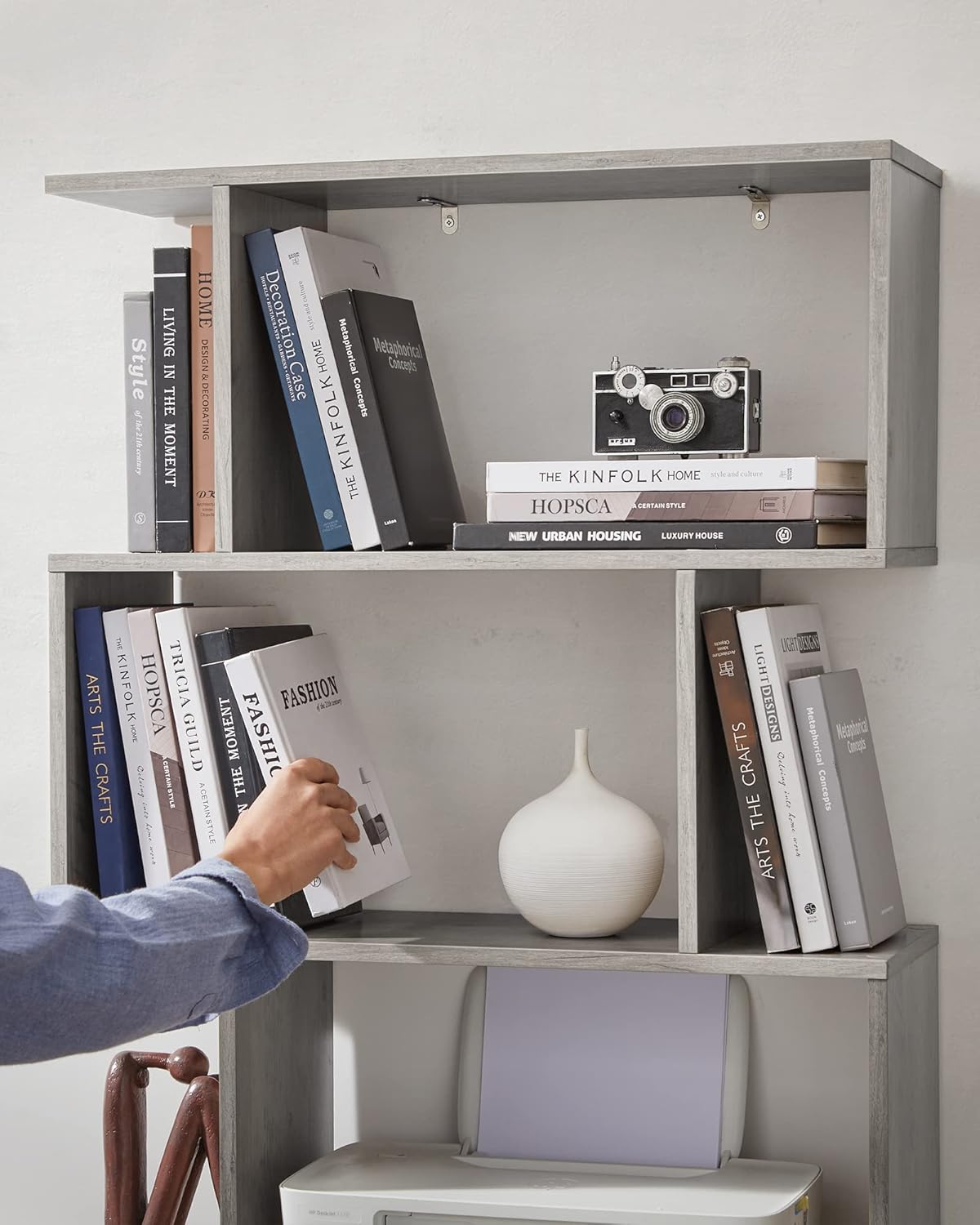VASAGLE Biblioteca, raft cu 6 unitati de depozitare, pentru living, din lemn, 24x190x70cm, gri stejar - 2