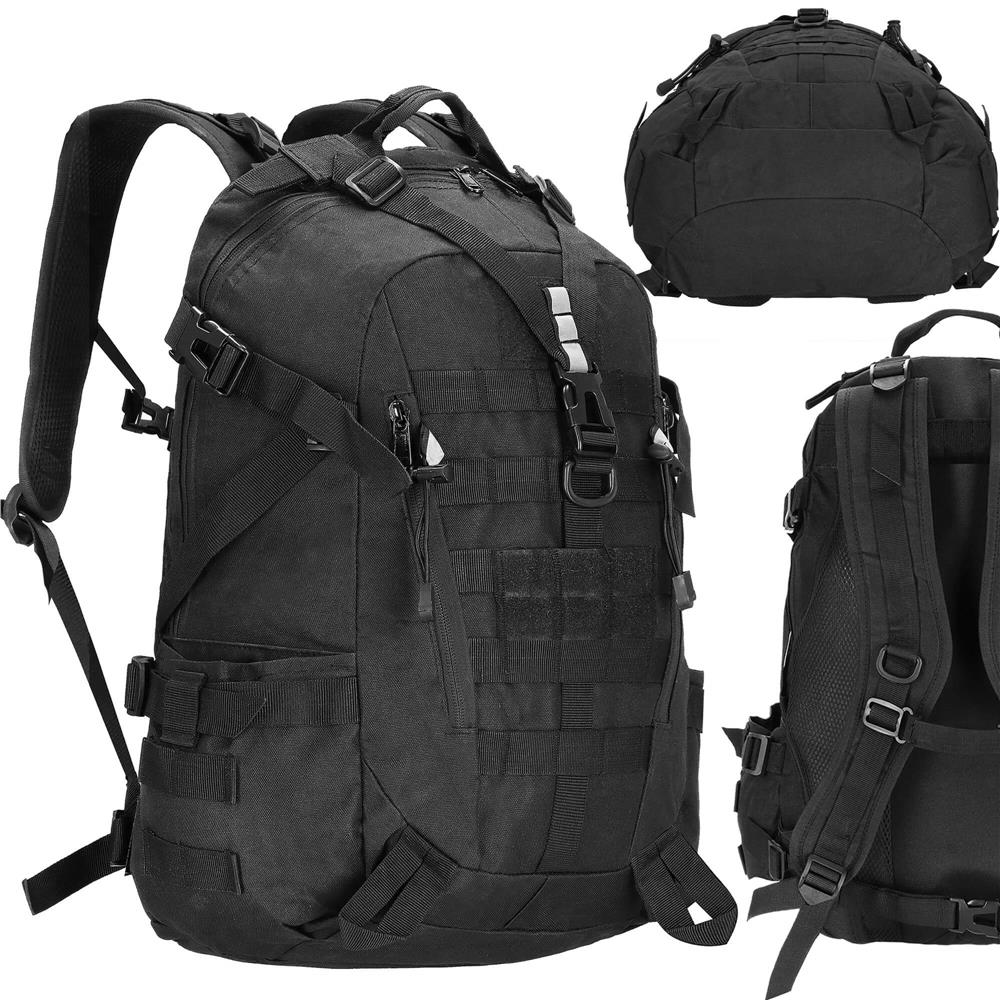Rucsac militar pentru drumetie, spate cu captuseala groasa ventilata, compartimentat, 40L, negru