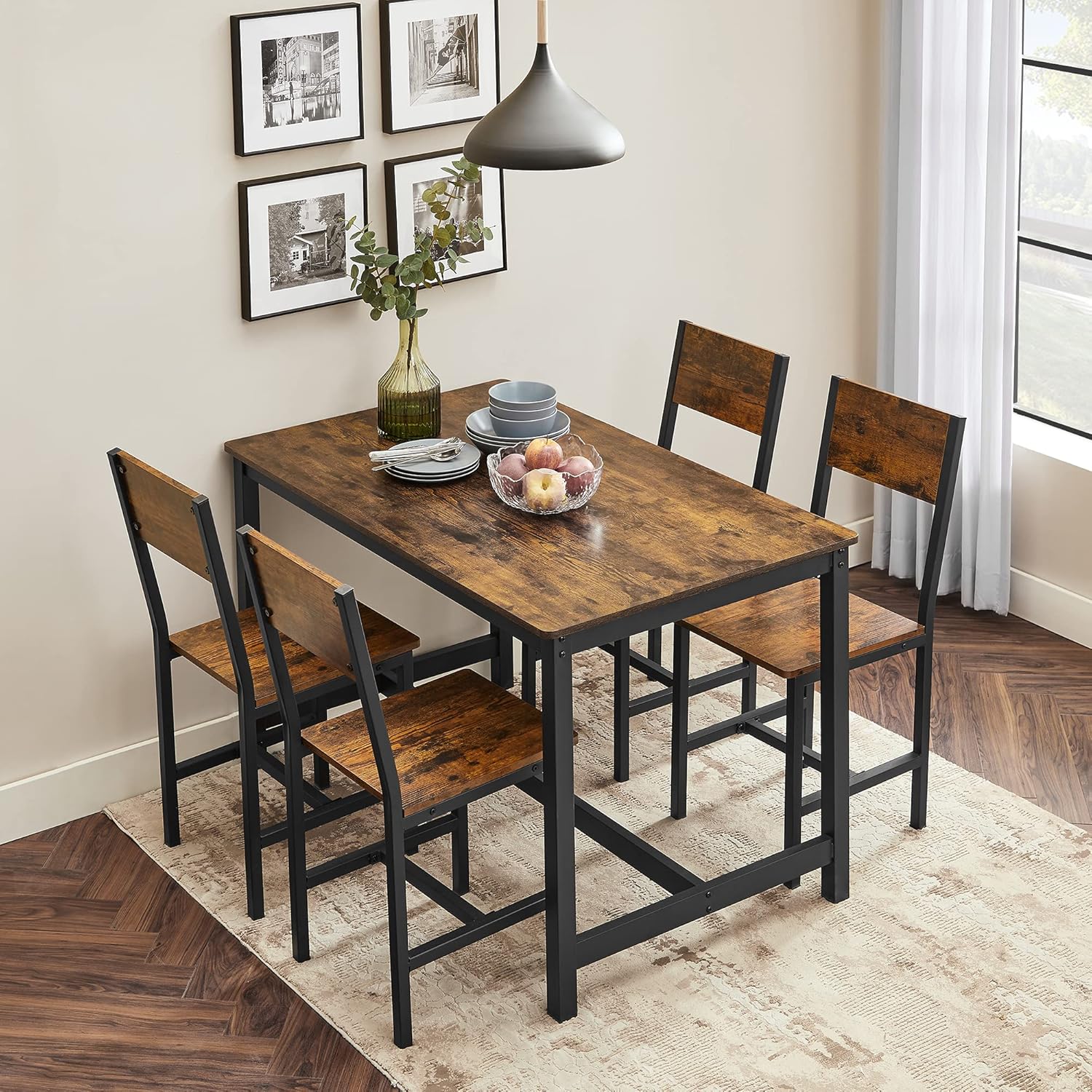 VASAGLE Set 2 scaune de living, cu spatar, stil industrial, 37x50x87 cm, maro rustic - 2