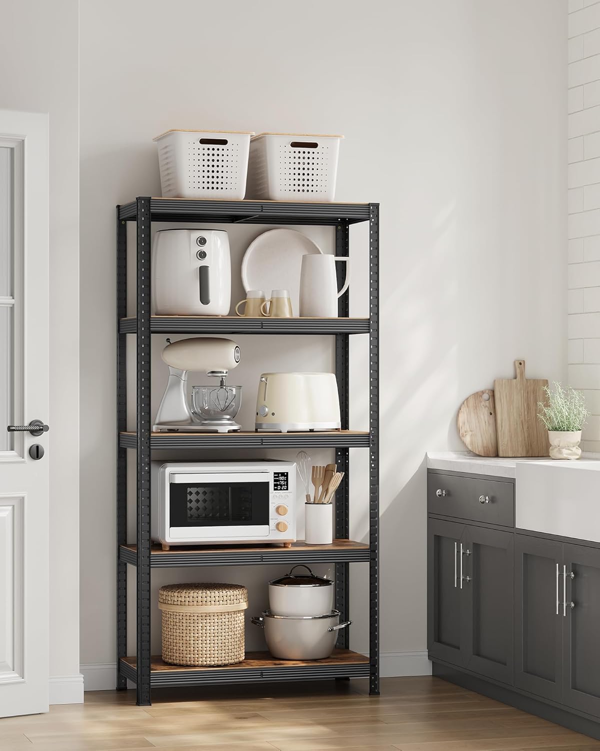 SONGMICS Raft cadru metalic modular pentru depozitare, 5 polite, 180x90x40 cm, sarcina 875 kg, maro rustic - 2