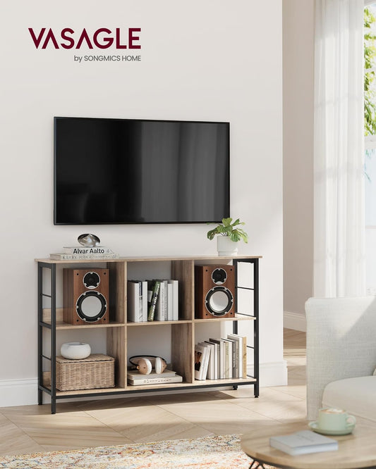 VASAGLE Biblioteca, raft cu 6 unitati de depozitare, din lemn, 33x120x80 cm, gri stejar - 2