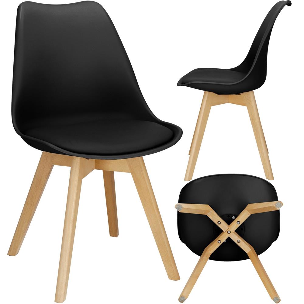 Set 4 scaune dining Verdhe pentru bucatarie cu perna tapitata cu piele ecologica, 44x82cm, negru