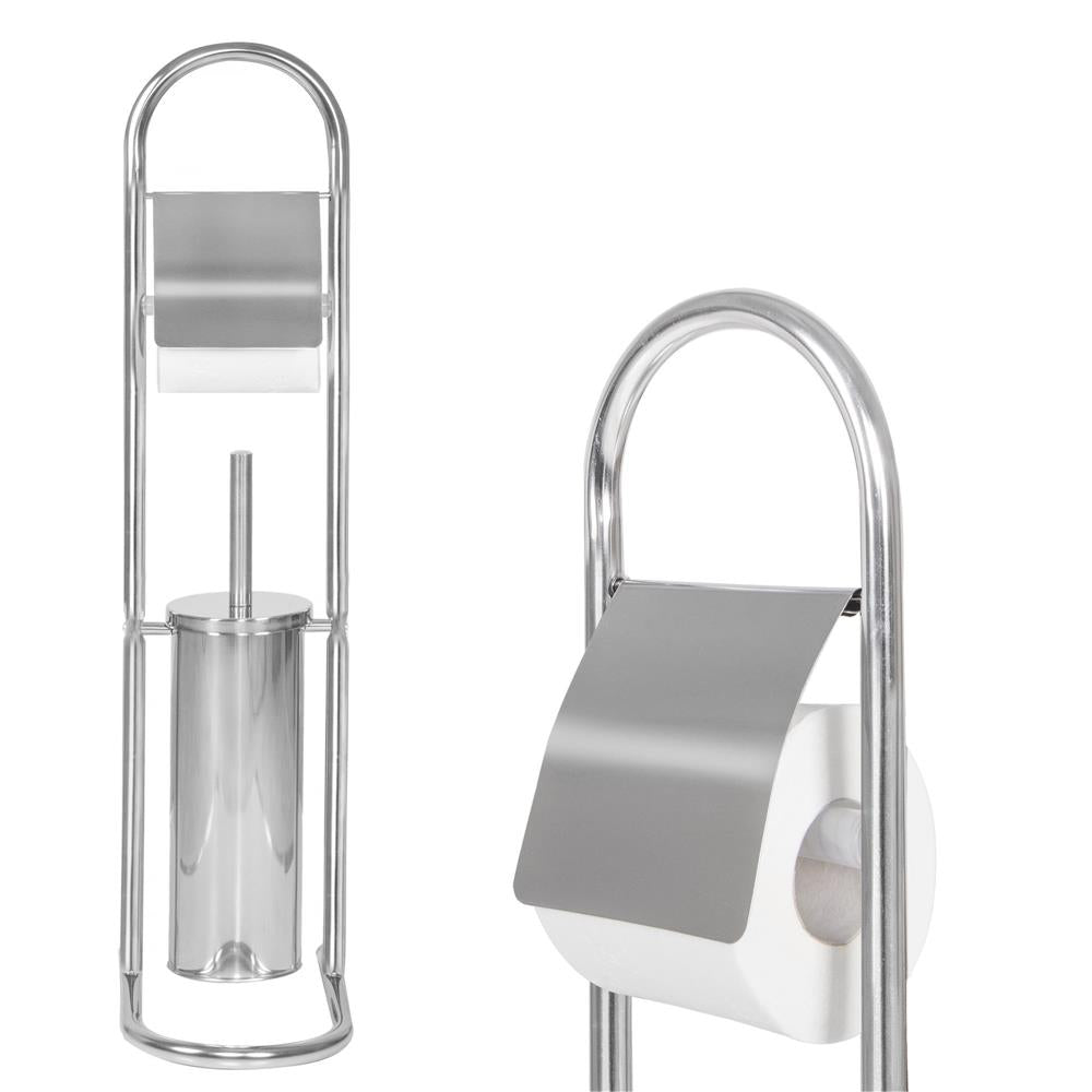 Stand cu perie WC si suport hartie igienica, inox, 72cm, argintiu