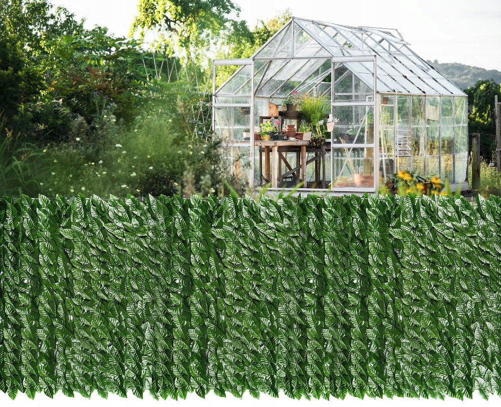 Panou paravan cu frunze artificiale pentru gard sau balcon, 100x500cm, verde