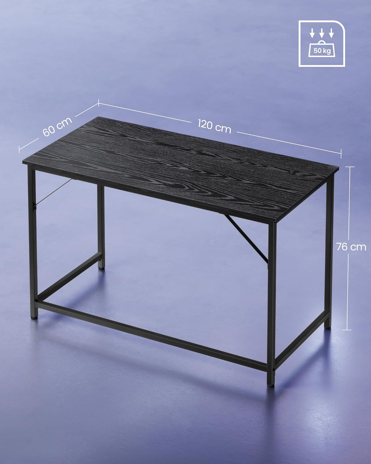 VASAGLE Birou calculator cu blat din PAL, cadru metalic, stil industrial, 120x60x75 cm, negru - 2