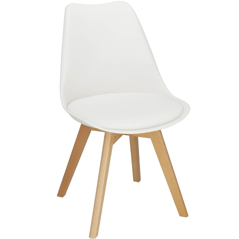 Set 4 scaune dining Verdhe pentru bucatarie cu perna tapitata cu piele ecologica, 44x82cm, alb