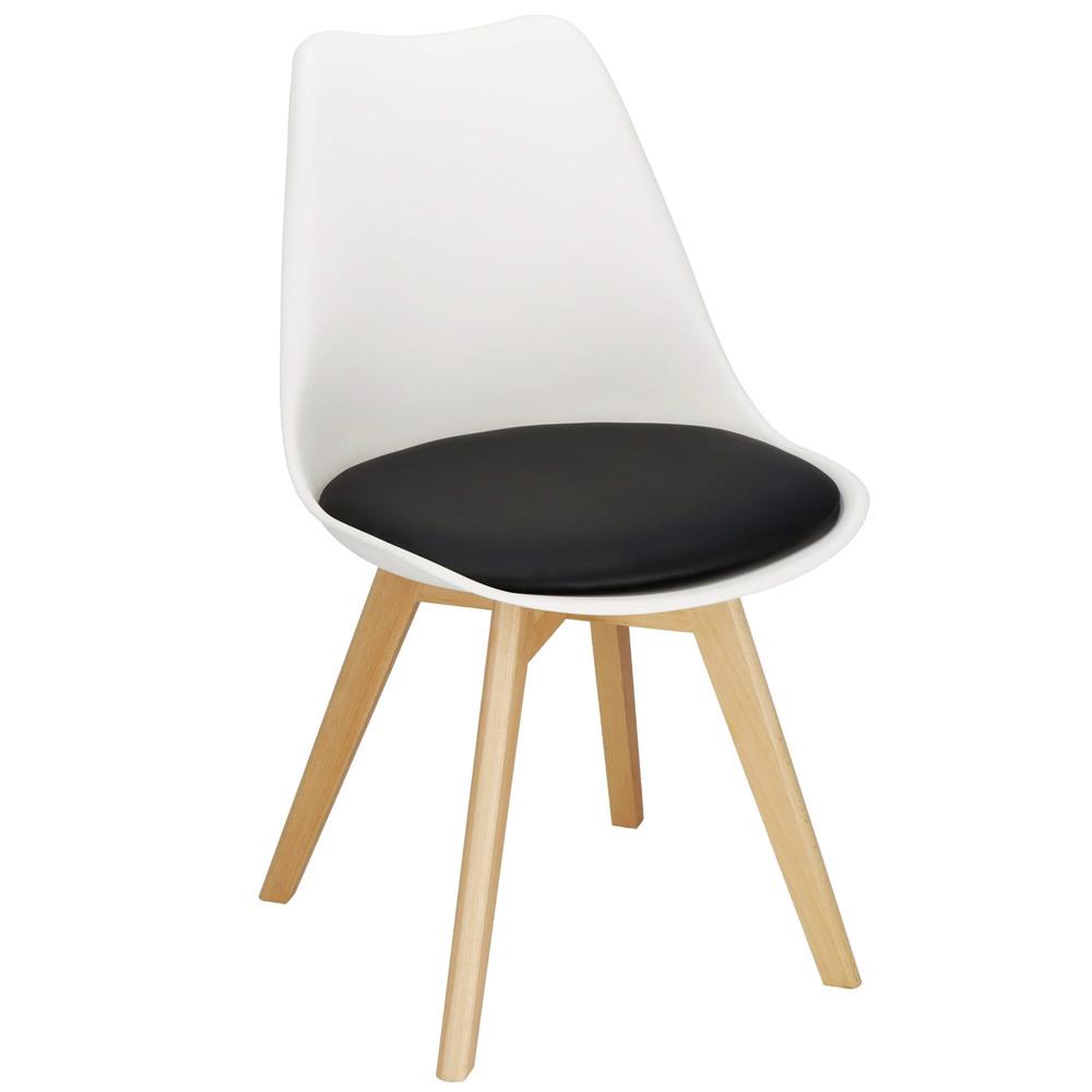Set 4 scaune dining Verdhe pentru bucatarie cu perna tapitata cu piele ecologica, 44x82cm, alb negru