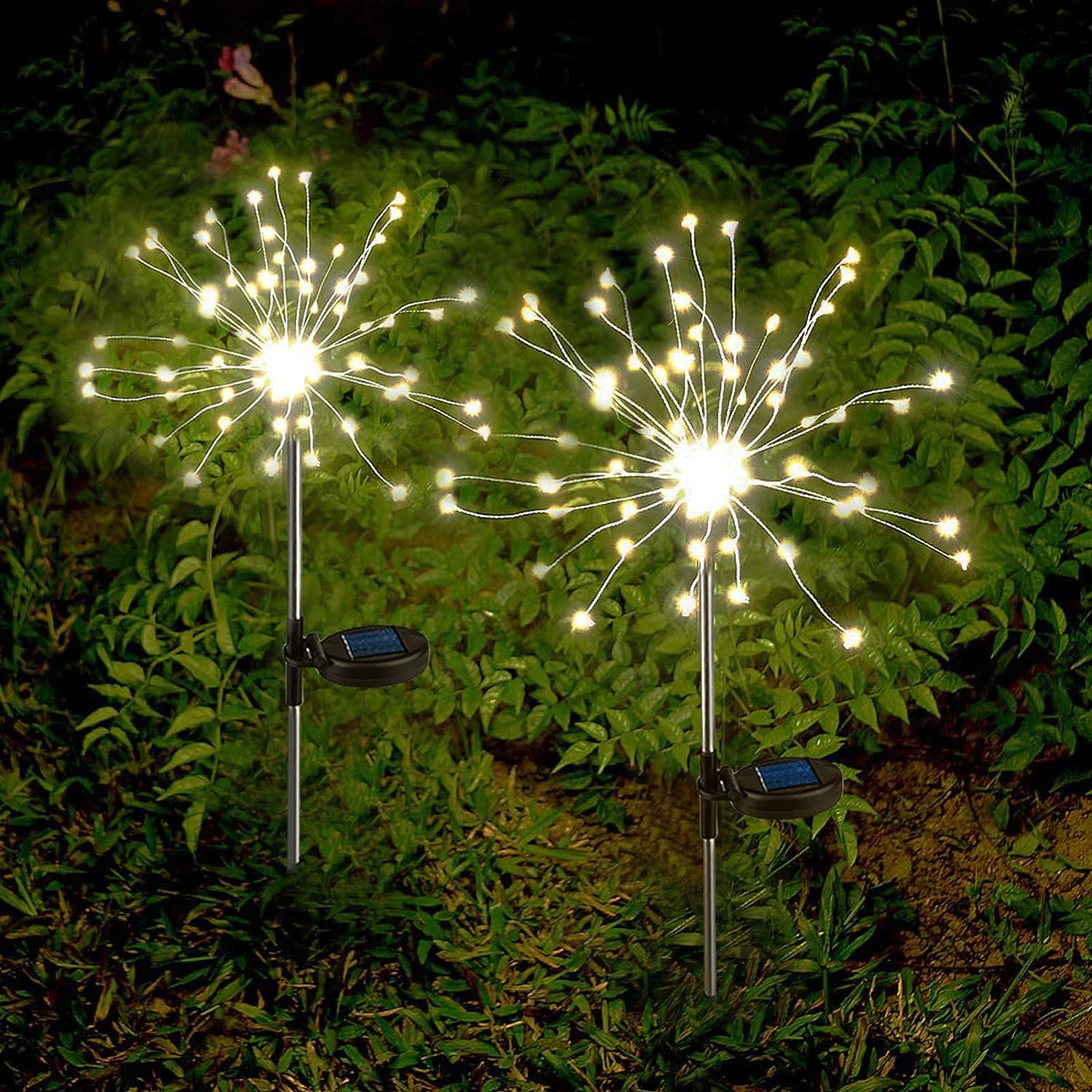 Lampa solara cu efect artificii, IP65, 150 LED-uri, 90cm, alb cald