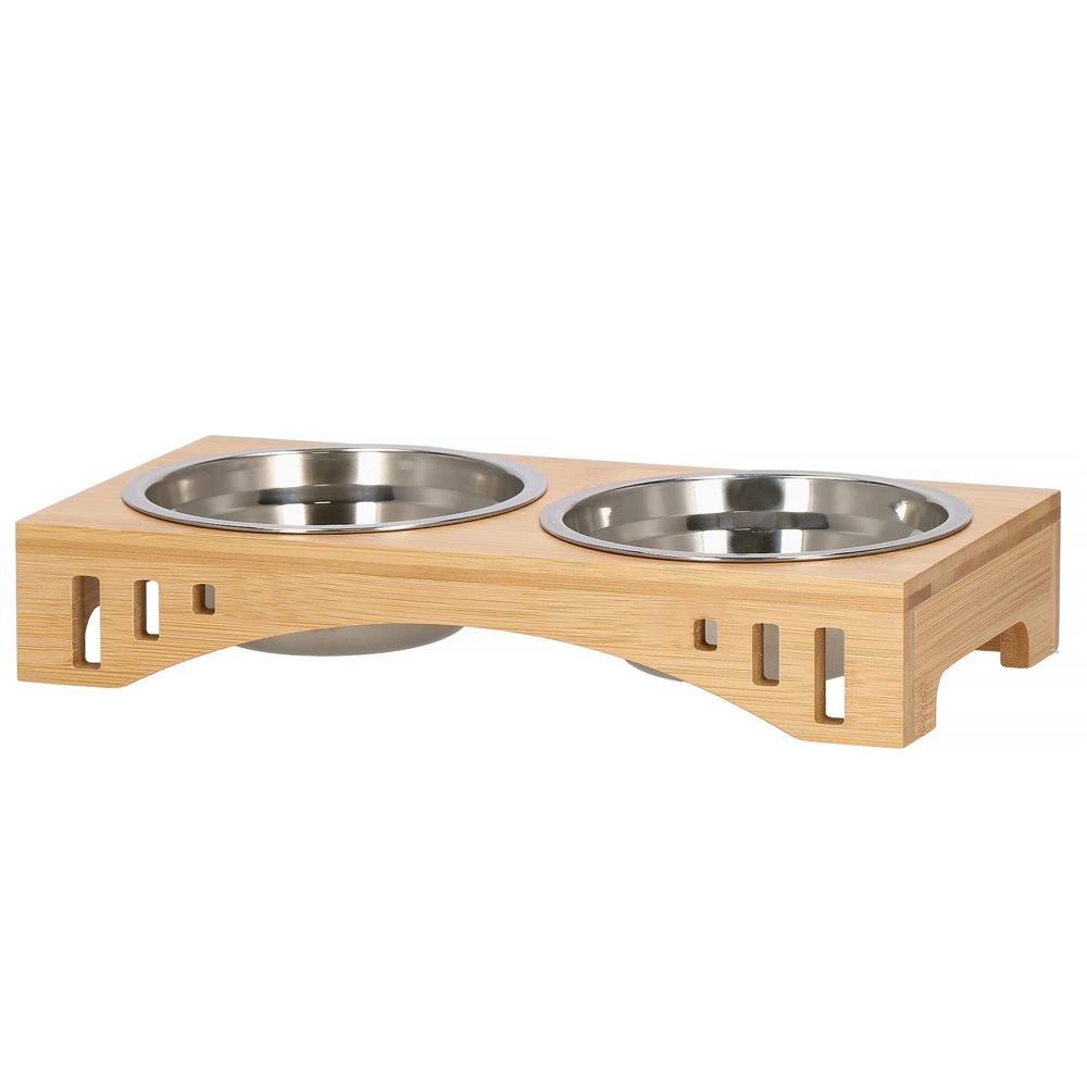 Set de 2 castroane din inox cu suport de bambus, 2x14cm