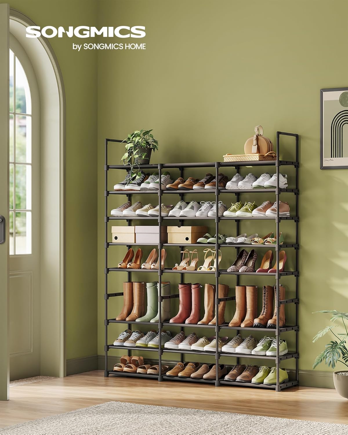 SONGMICS Raft pentru pantofi metalic, personalizabil, pana la 48 perechi, 30x129x158 cm, negru - 2
