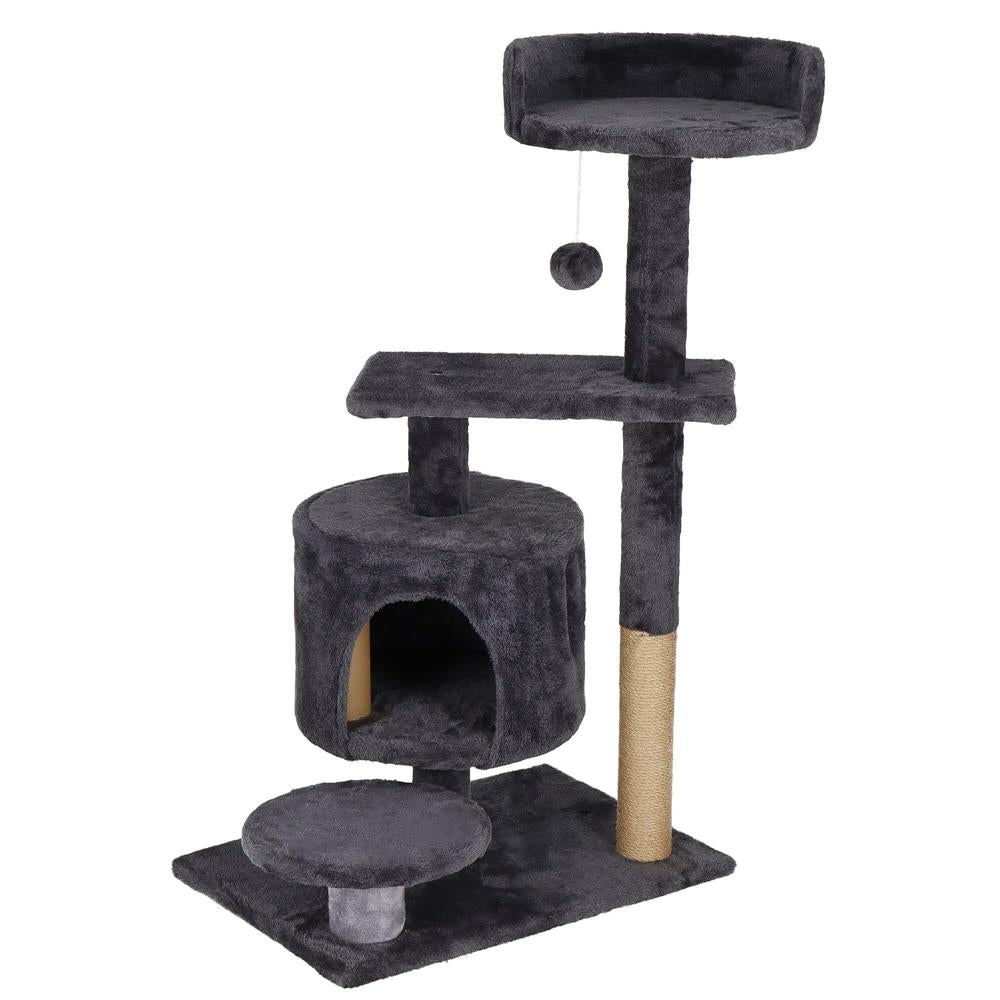 Ansamblu de joaca pentru pisici, cu loc pentru zgariat, ascuns, culcus, minge, 87cm, grafit